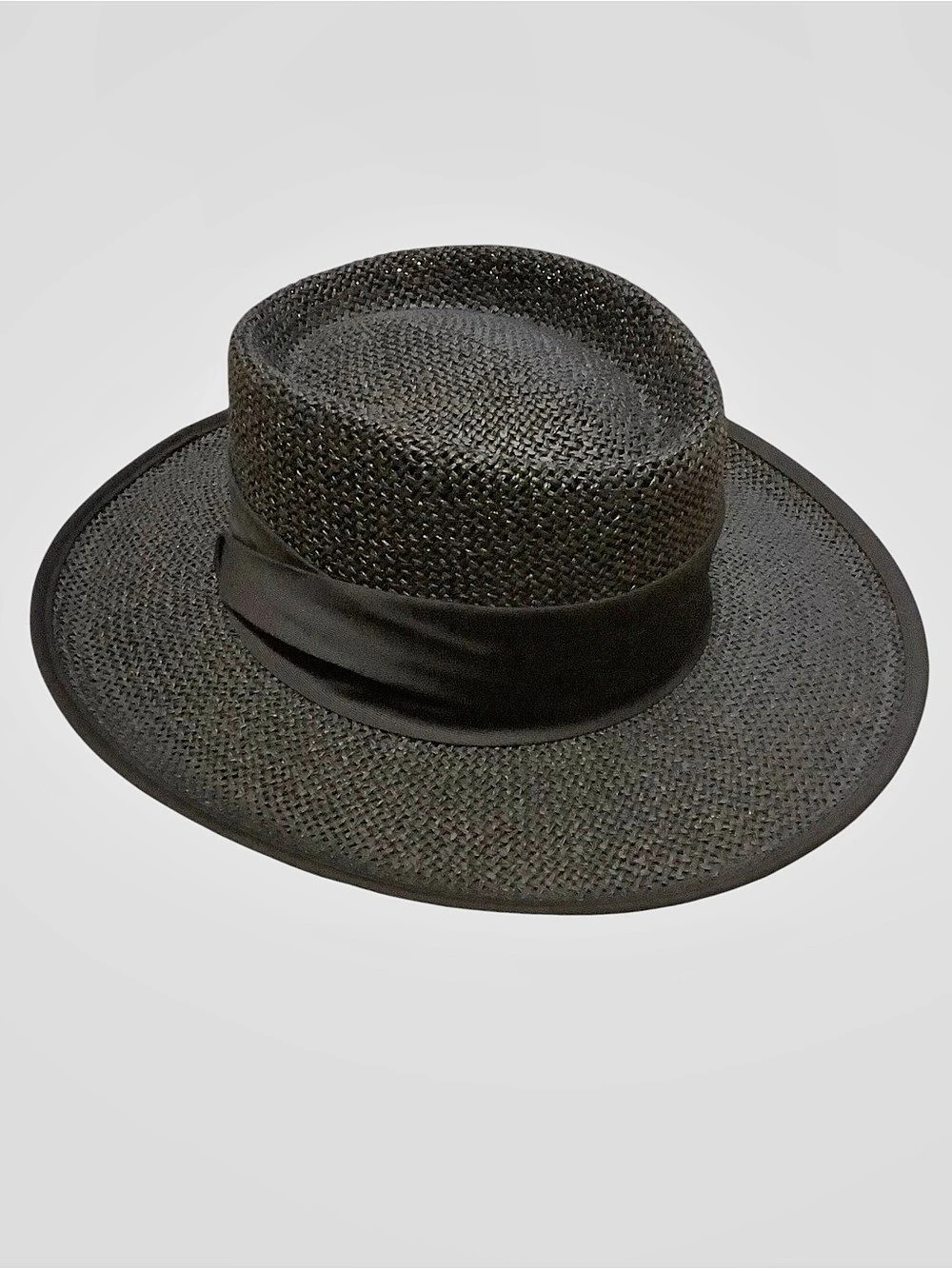 Liz Claiborne Black Woven Wide Brim Hat/ Ribbon Classic
